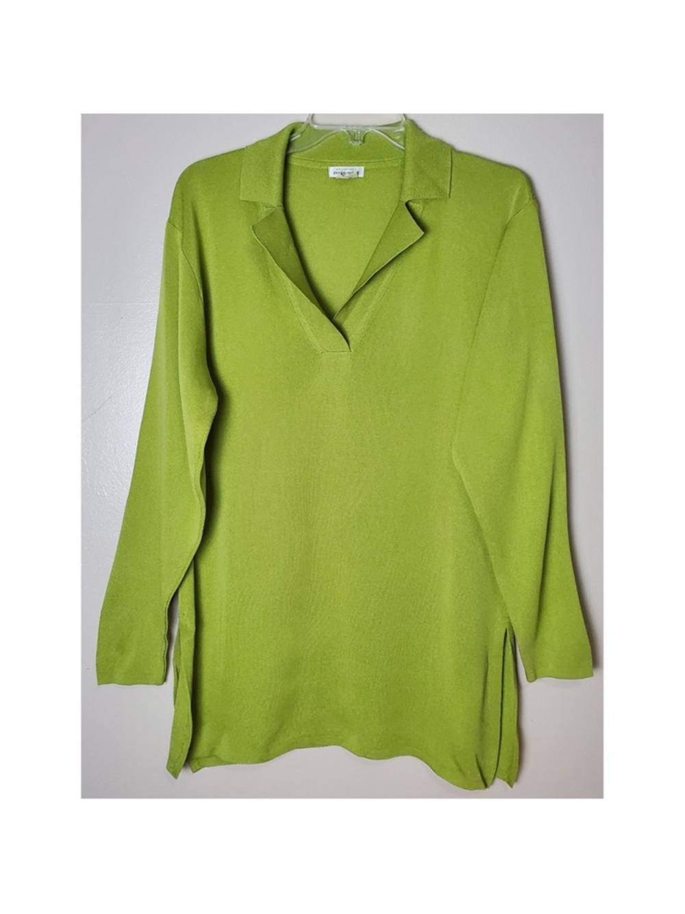 Sigrid Olsen Womens Lime Green Long Sleeve Polo Tunic